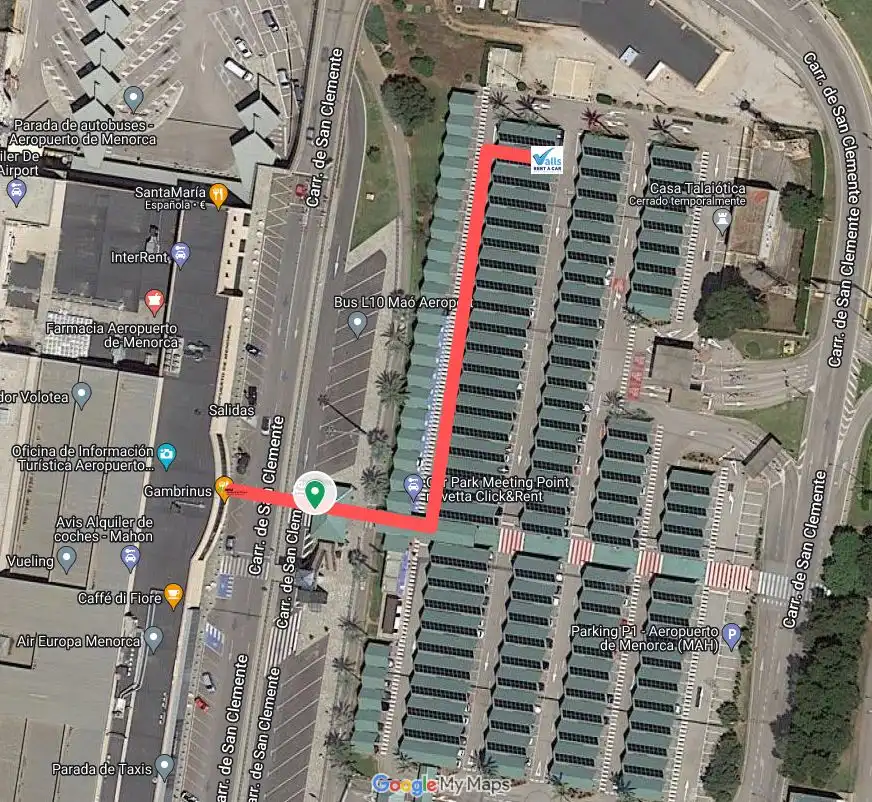 Ponto de encontro Autos Valls no Parque P1 do Aeroporto de Menorca (MAH)